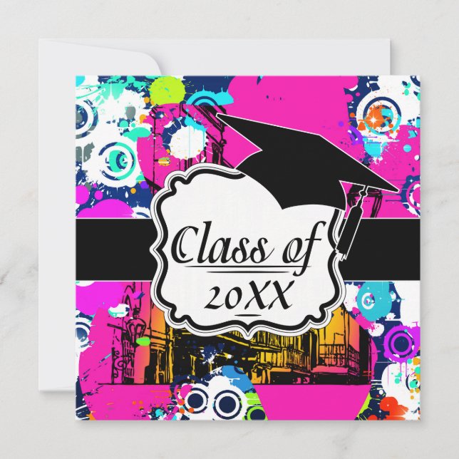 urban city graffiti paint splatter graduation invitation (Front)