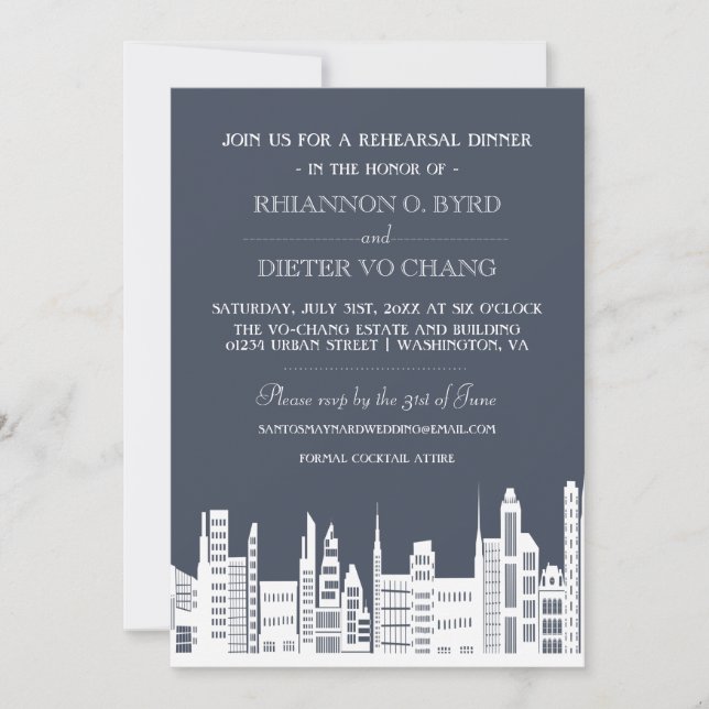 Urban City Rehearsal Dinner Invitations (Front)