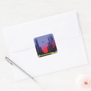 Urban City Scene At Dusk Square Sticker