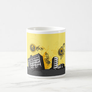 Urban Cityscape Yellow and Grey Retro Abstract Coffee Mug