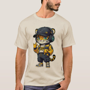 Urban Claw Tiger Cub   Cool Streetwear DJ Cat with T-Shirt