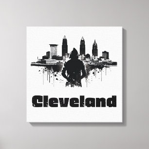 Urban Cleveland Skyline Premium Canvas Art