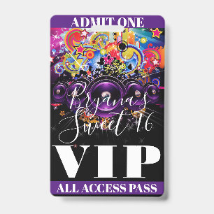 Urban Club Hip Hop Dance Sweet 16 VIP Pass ID Badge