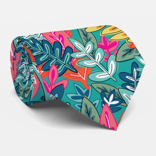 Urban colourful Jungle foliage Pattern Tie (Rolled)