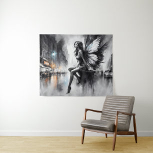 Urban dark fairy fantasy futuristic gothic city tapestry