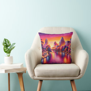 "Urban Dawn: San Antonio Riverwalk" Cushion
