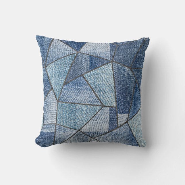 Urban Denim: Distressed Patchwork Design Cushion (Front)