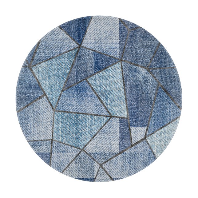 Urban Denim: Distressed Patchwork Design Cutting Board (Front)