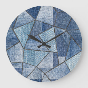Urban Denim: Distressed Patchwork Design Large Clock