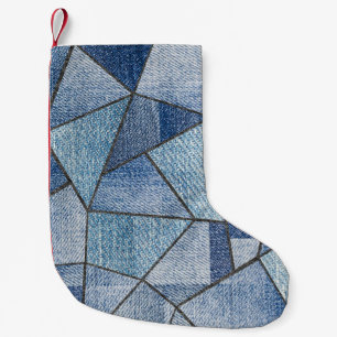 Urban Denim: Distressed Patchwork Design Small Christmas Stocking
