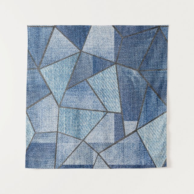 Urban Denim: Distressed Patchwork Design Tapestry (Front)