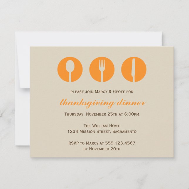 Urban dinner party orange utensil Thanksgiving Invitation (Front)