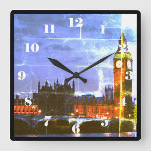 Urban distressed photo of big ben at night, London Square Wall Clock