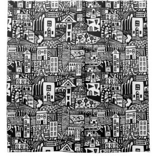Urban Dream - Black on White Shower Curtain