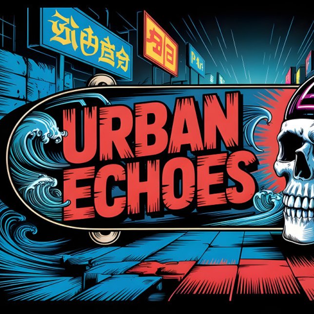Urban Echoes Neon Ukiyo-E Graffiti Art Skateboard (Creator Uploaded)