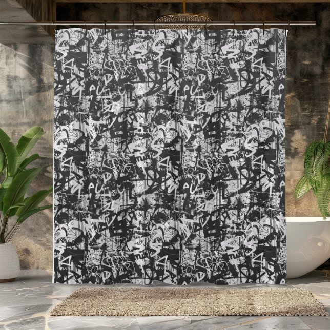 Urban Edge Black and White Graffiti Shower Curtain (Creator Uploaded)