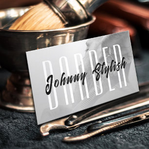 Urban elegant grey tone barber business card