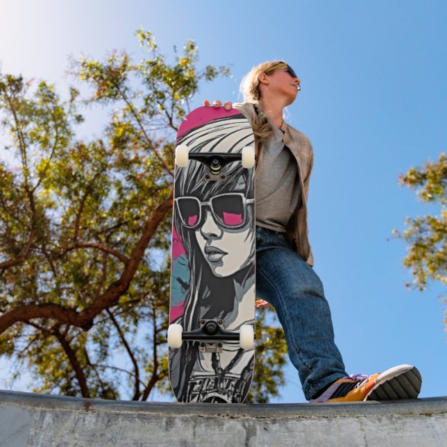 Urban Emo Girl Cyber Art  Skateboard (Outdoor 1)