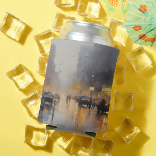 Urban Evening Rain Scene Can Cooler