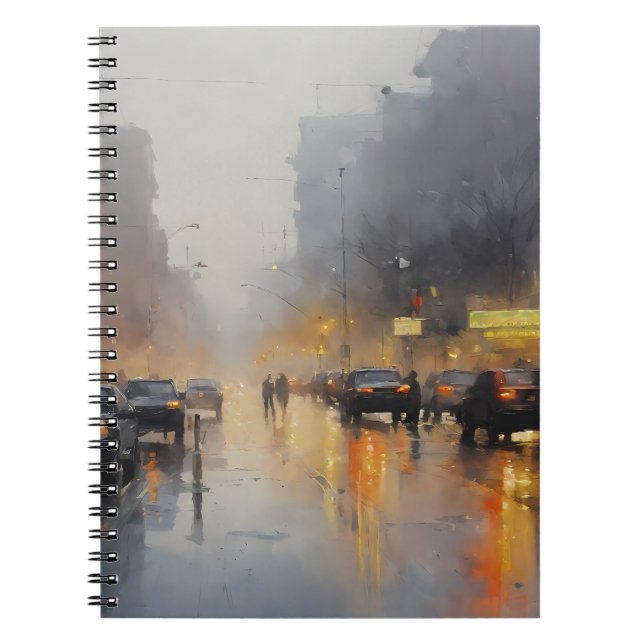 Urban Evening Rain Scene Notebook (Front)