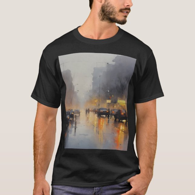 Urban Evening Rain Scene T-Shirt (Front)