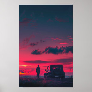 Urban Explorer Poster with a Person and SUV in PNG