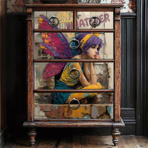 Urban Fairy Punk Rocker Graffiti Brick Decoupage Tissue Paper