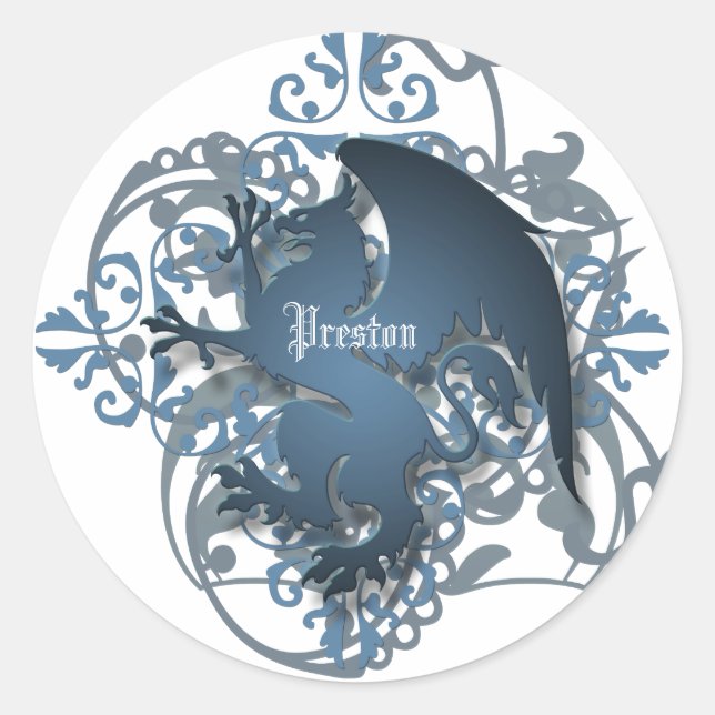 Urban Fantasy Blue Griffin Add Name Stickers (Front)