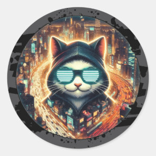 Urban Feline Guardian Classic Round Sticker