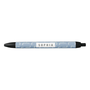 Urban Geo Dusty Blue Blender Pattern Black Ink Pen