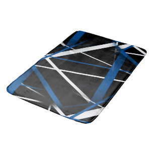 Urban Geometry Black White Blue Bath Mat