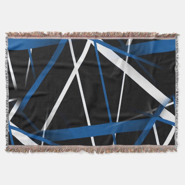 Urban Geometry Black White Blue Throw Blanket (Front)