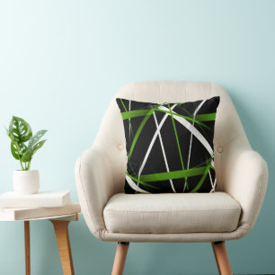 Urban Geometry Black White Grass-Green Cushion