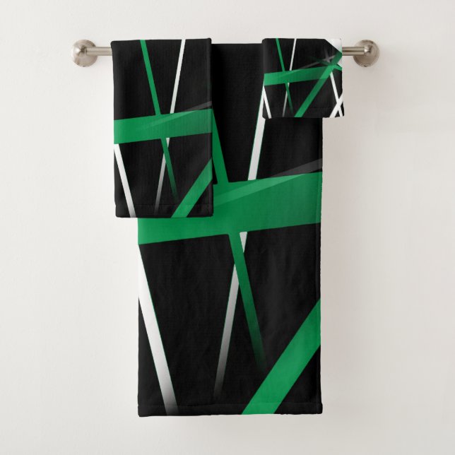Urban Geometry Black White Green Bath Towel Set (Insitu)