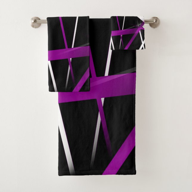 Urban Geometry Black White Purple Bath Towel Set (Insitu)