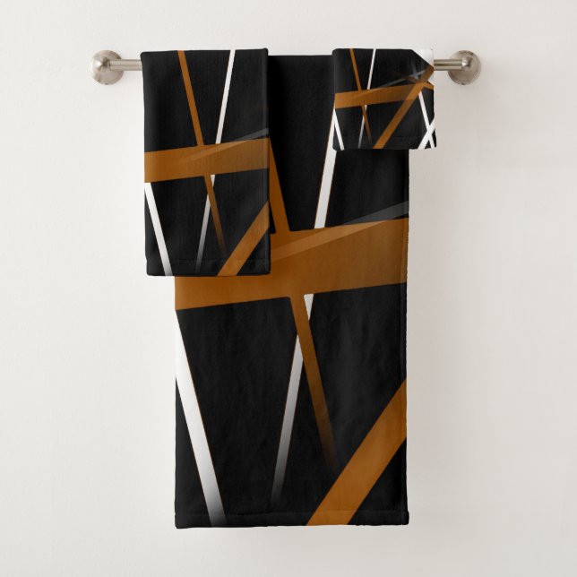 Urban Geometry Black White Sienna-Brown Bath Towel Set (Insitu)
