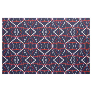 Urban Geometry Blue White Red Fabric