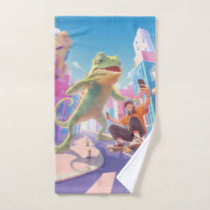 Urban Glide: Giant Chameleon Skater Selfie Bath Towel Set