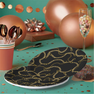 Urban Gold Chains Baroque Pattern Paper Plate