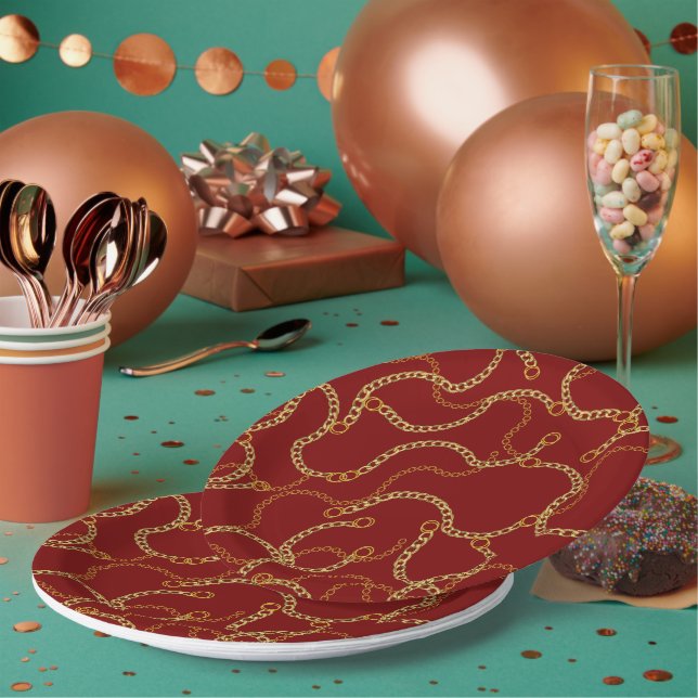 Urban Gold Chains Baroque Pattern  Paper Plate (Multi)