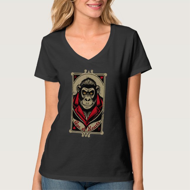 Urban Gorilla Ape of Hearts Playing Card Style Dis T-Shirt (Front)