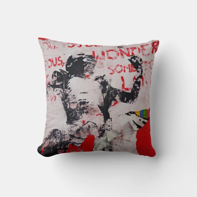 Urban Graffiti art pillow. Berlin wall, red white Cushion (Front)