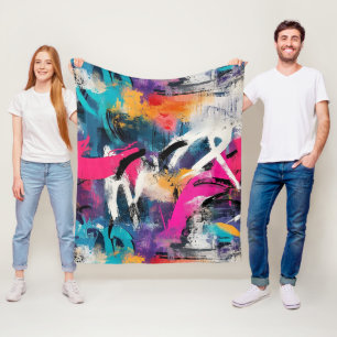 Urban Graffiti Collage with Bold Colors Paint (2) Fleece Blanket