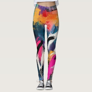 Urban Graffiti Collage with Bold Colors  Paint (2) Leggings
