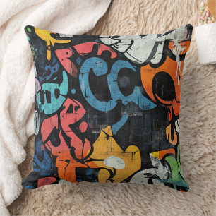 Urban Graffiti Collage with Bold Colors Paint (4) Cushion