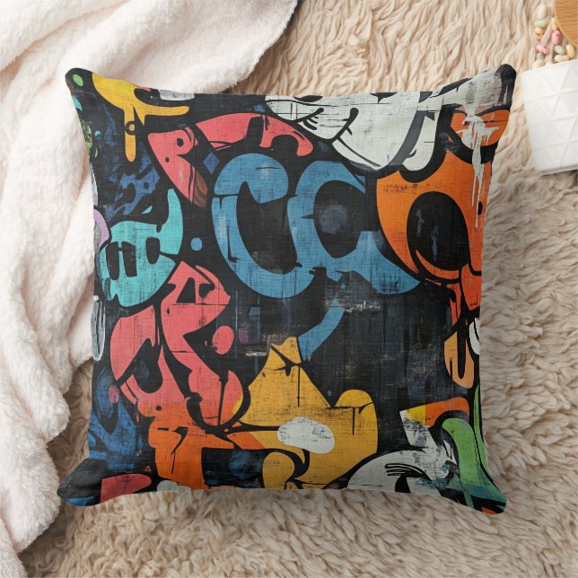 Urban Graffiti Collage with Bold Colors  Paint (4) Cushion (Blanket)