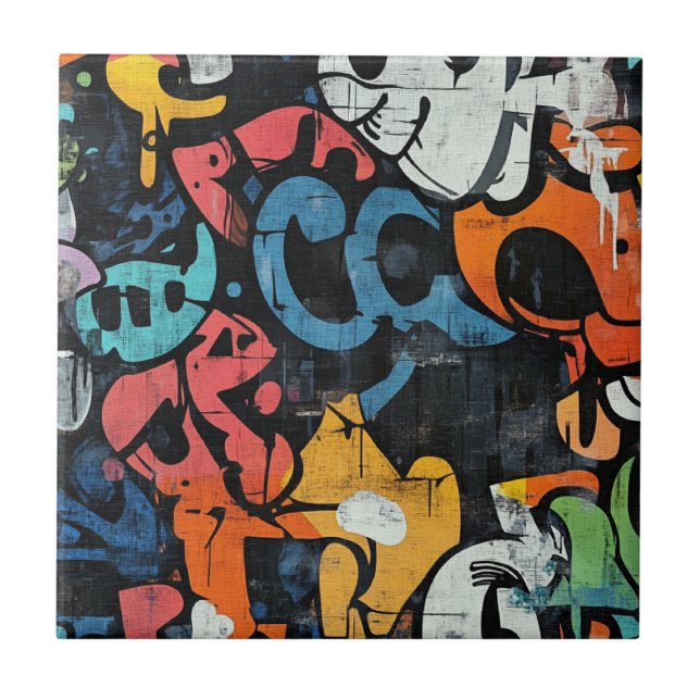 Urban Graffiti Collage with Bold Colors  Paint (4) Tile (Front)