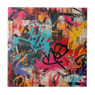 Urban Graffiti Collage with Bold Colors  Paint (5) Tile