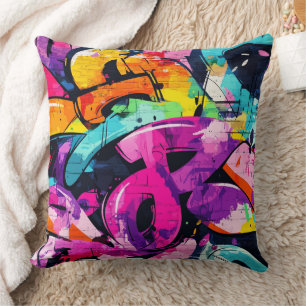 Urban Graffiti Collage with Bold Colors  Paint (7) Cushion
