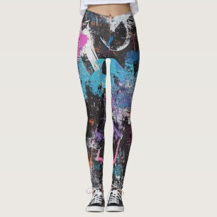 Urban Graffiti Collage with Bold Colors  Paint (8) Leggings